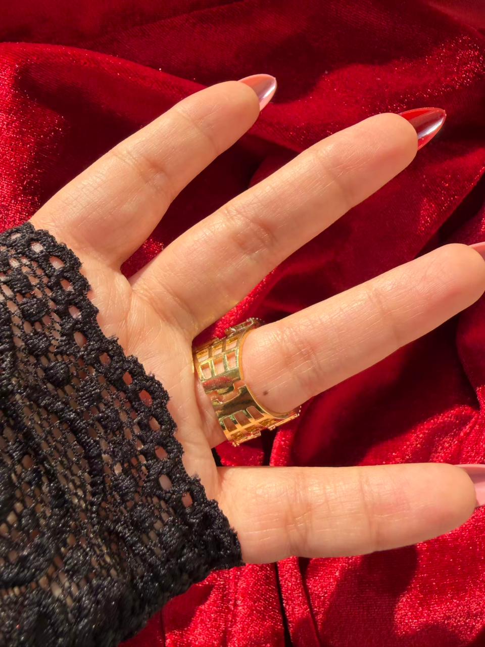 Twisted Ribbon Baguette Crystal 18K Gold Plated Statement Ring Adjustable