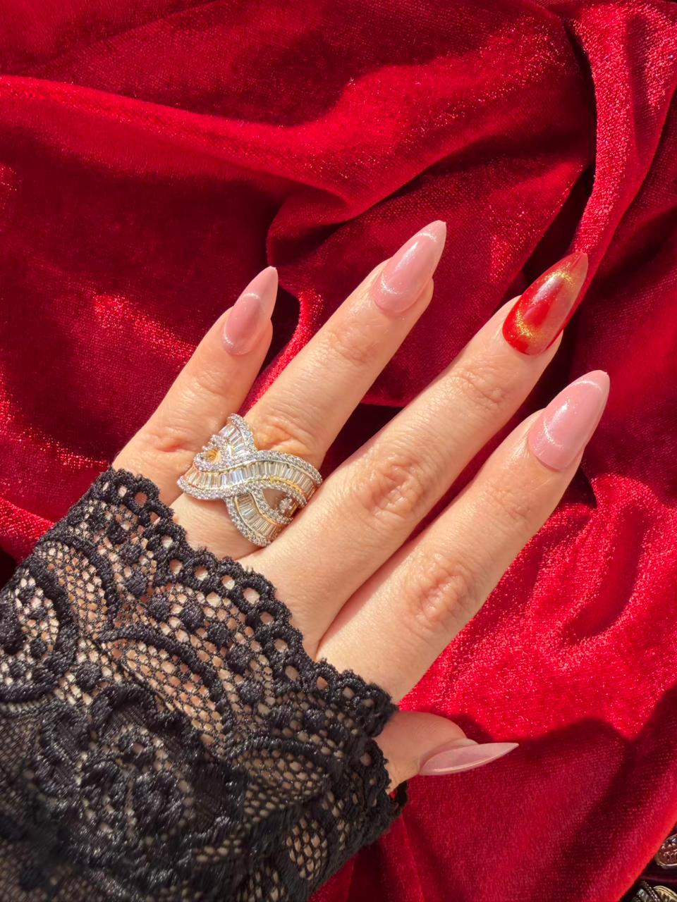 Twisted Ribbon Baguette Crystal 18K Gold Plated Statement Ring Adjustable