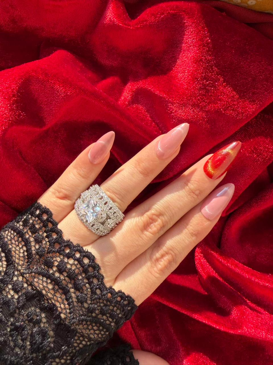 Square Halo Crystal 18K Gold Plated Statement Ring Adjustable