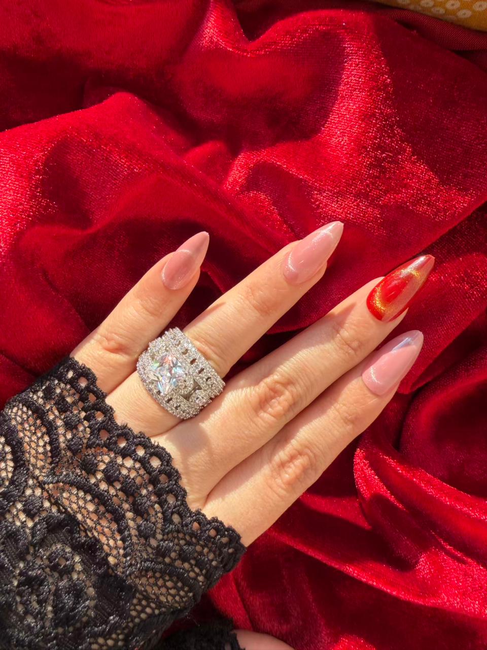 Square Halo Crystal 18K Gold Plated Statement Ring Adjustable