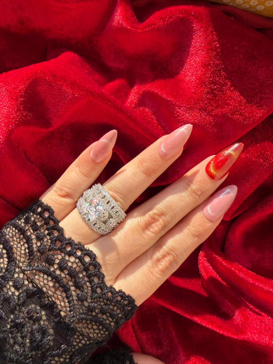 Square Halo Crystal 18K Gold Plated Statement Ring Adjustable