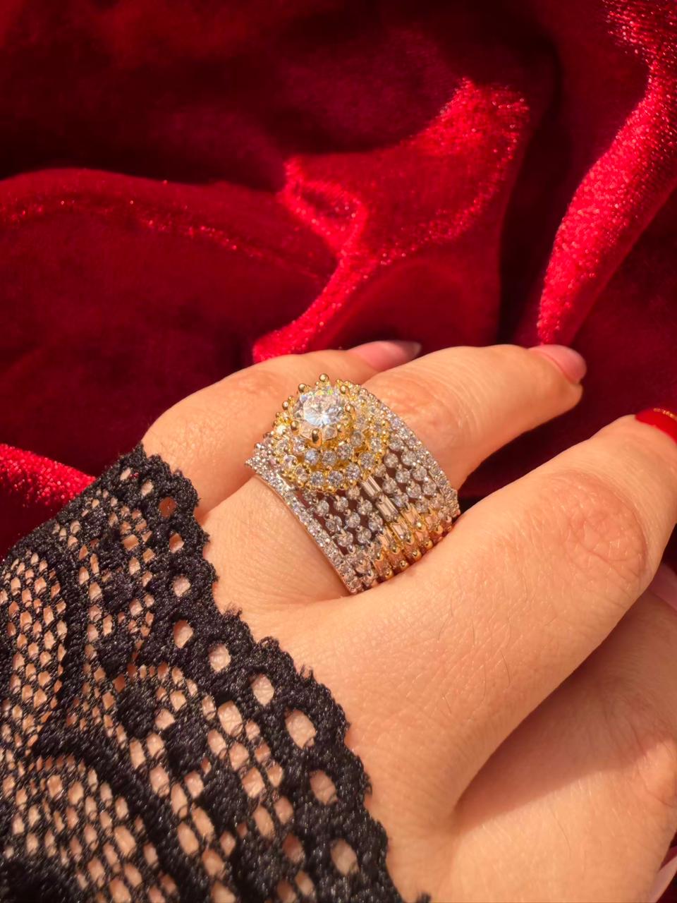 Round Crown Crystal 18K Gold Plated Statement Ring Adjustable