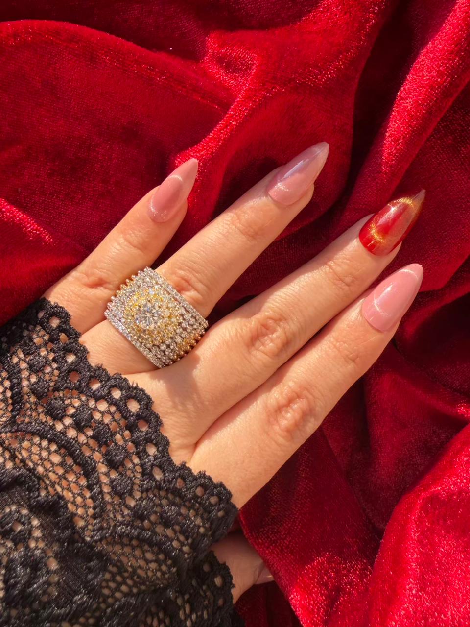 Round Crown Crystal 18K Gold Plated Statement Ring Adjustable