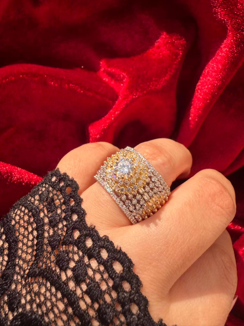 Round Crown Crystal 18K Gold Plated Statement Ring Adjustable