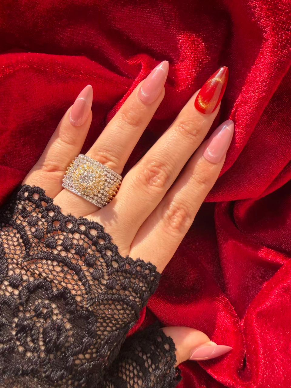 Round Crown Crystal 18K Gold Plated Statement Ring Adjustable