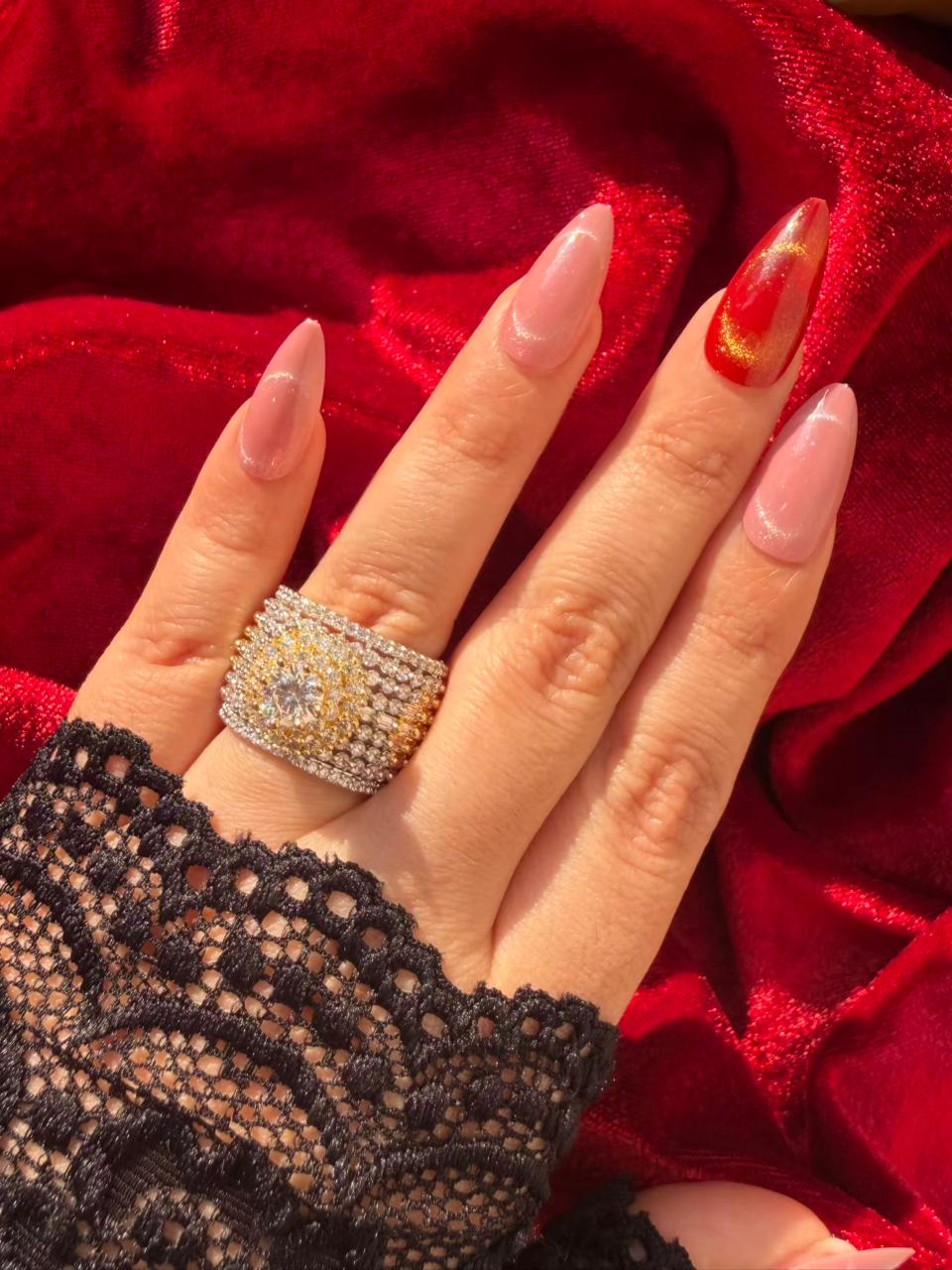 Round Crown Crystal 18K Gold Plated Statement Ring Adjustable