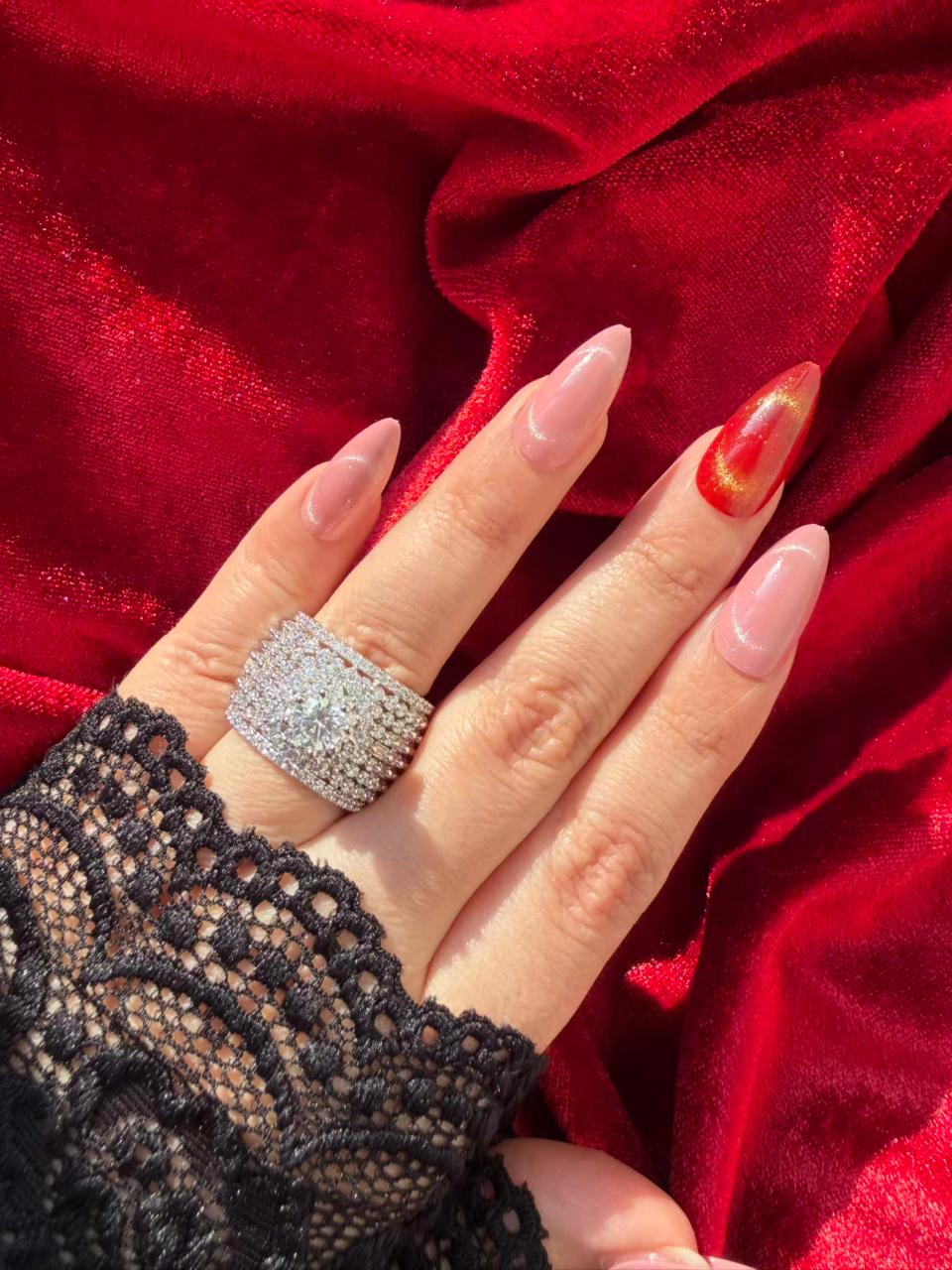 Round Crown Crystal 18K Gold Plated Statement Ring Adjustable