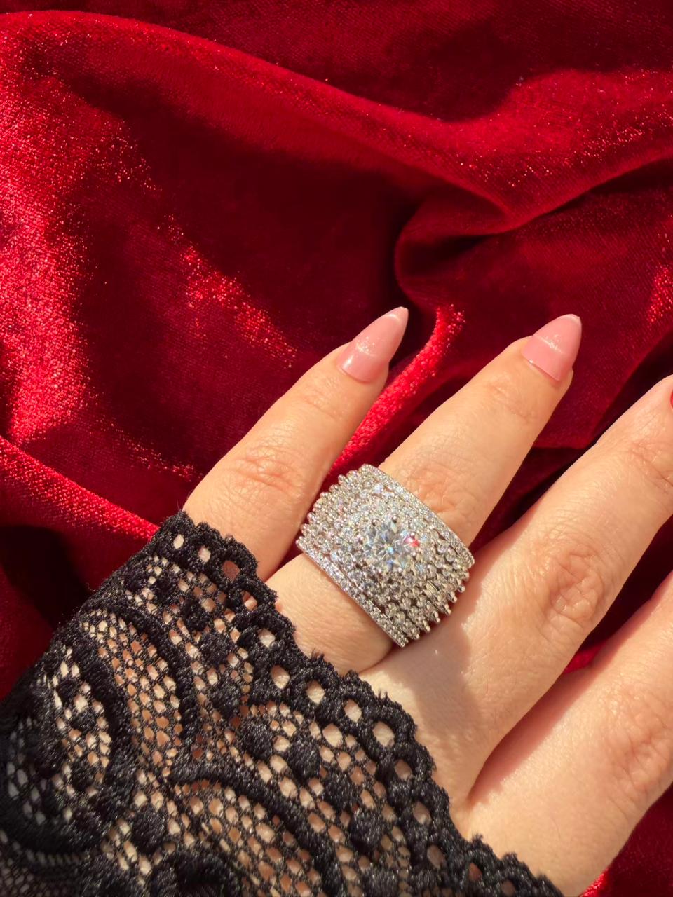 Round Crown Crystal 18K Gold Plated Statement Ring Adjustable