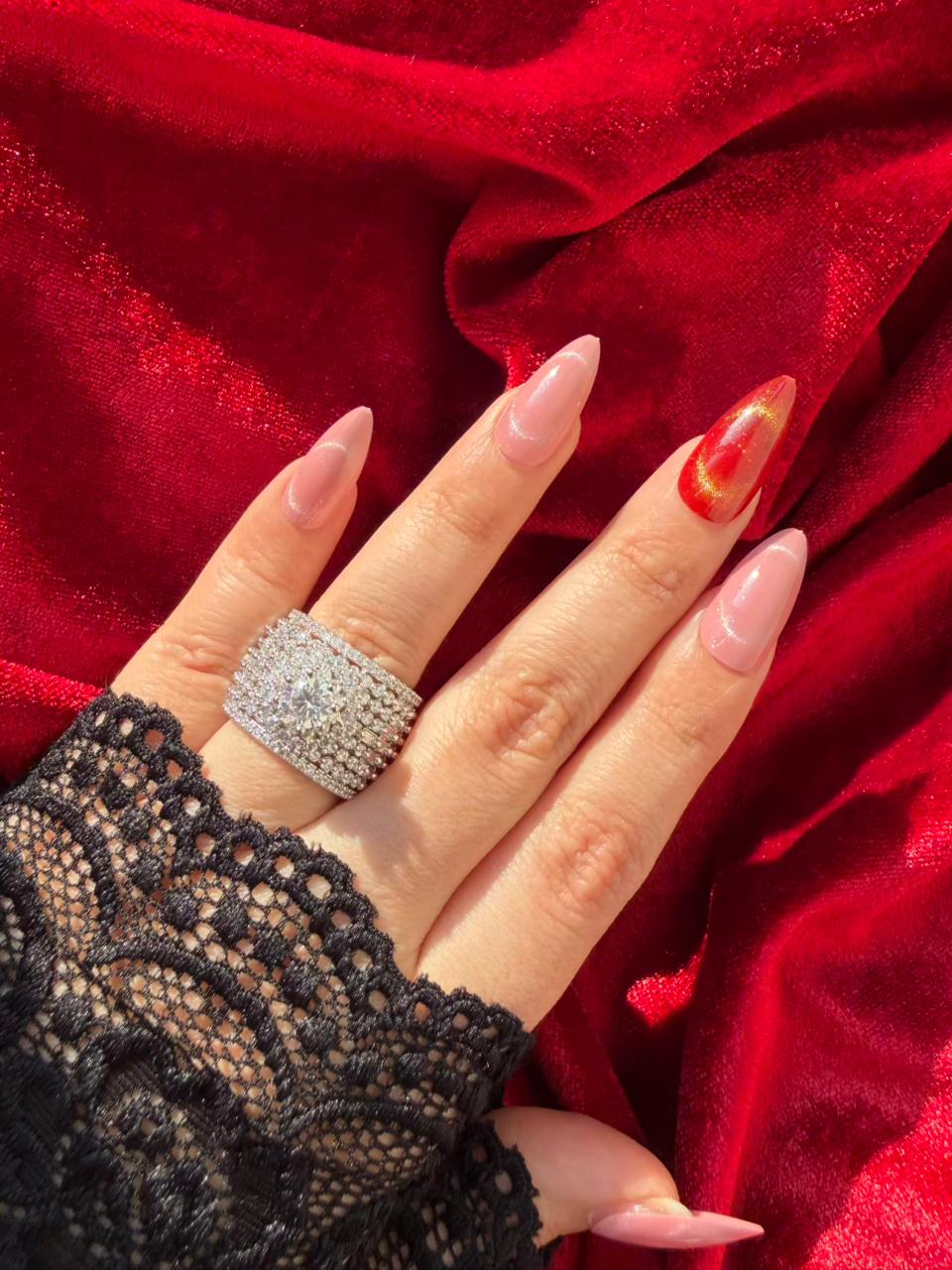 Round Cluster Crystal 18K Gold Plated Statement Ring Adjustable