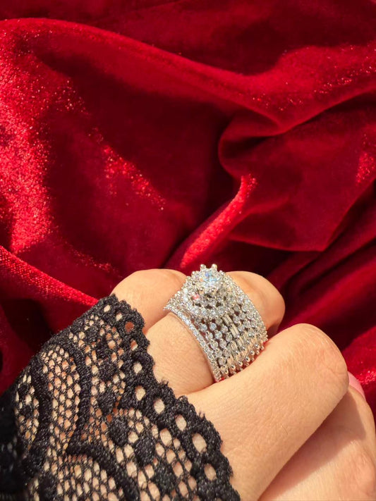 Round Cluster Crystal 18K Gold Plated Statement Ring Adjustable