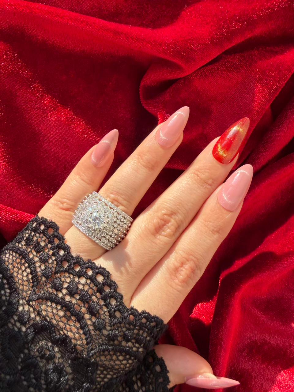 Round Crown Crystal 18K Gold Plated Statement Ring Adjustable