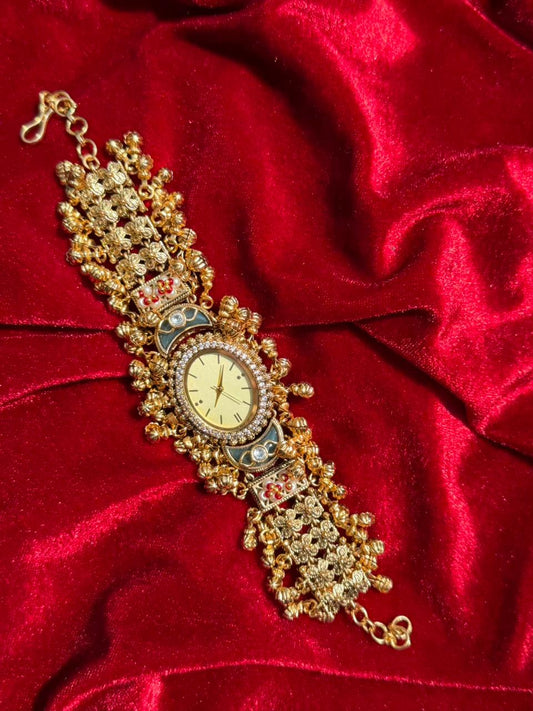 Round Dial Floral Kundan Gold Plated Heritage Maharani Watch ( Partial COD 200₹ )