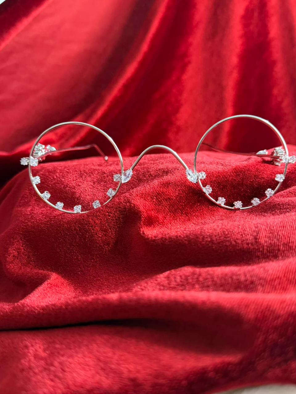 Viral Facelet – Double Circle Crystal Bloom Silver Plated Design