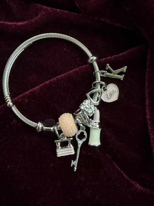 Pandora Style Silver Charms Bracelet With Customised Initial (Silver)