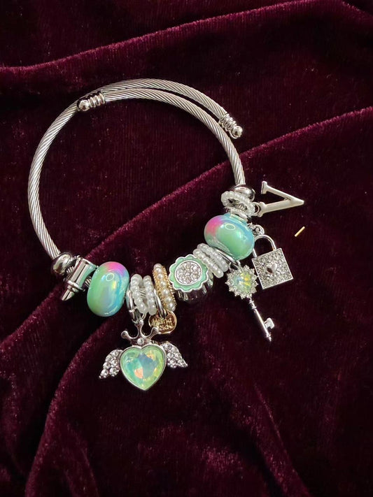 Pandora Style Opal Dream Charms Bracelet With Customised Initial (Silver)