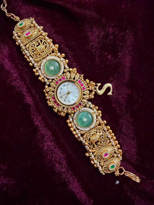 Vintage Round Dial Luxury Watch Rakhi in Premium Swarovski (Free Initial)
