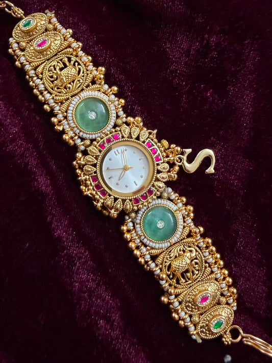 Vintage Round Dial Luxury Watch Rakhi in Premium Swarovski (Free Initial)