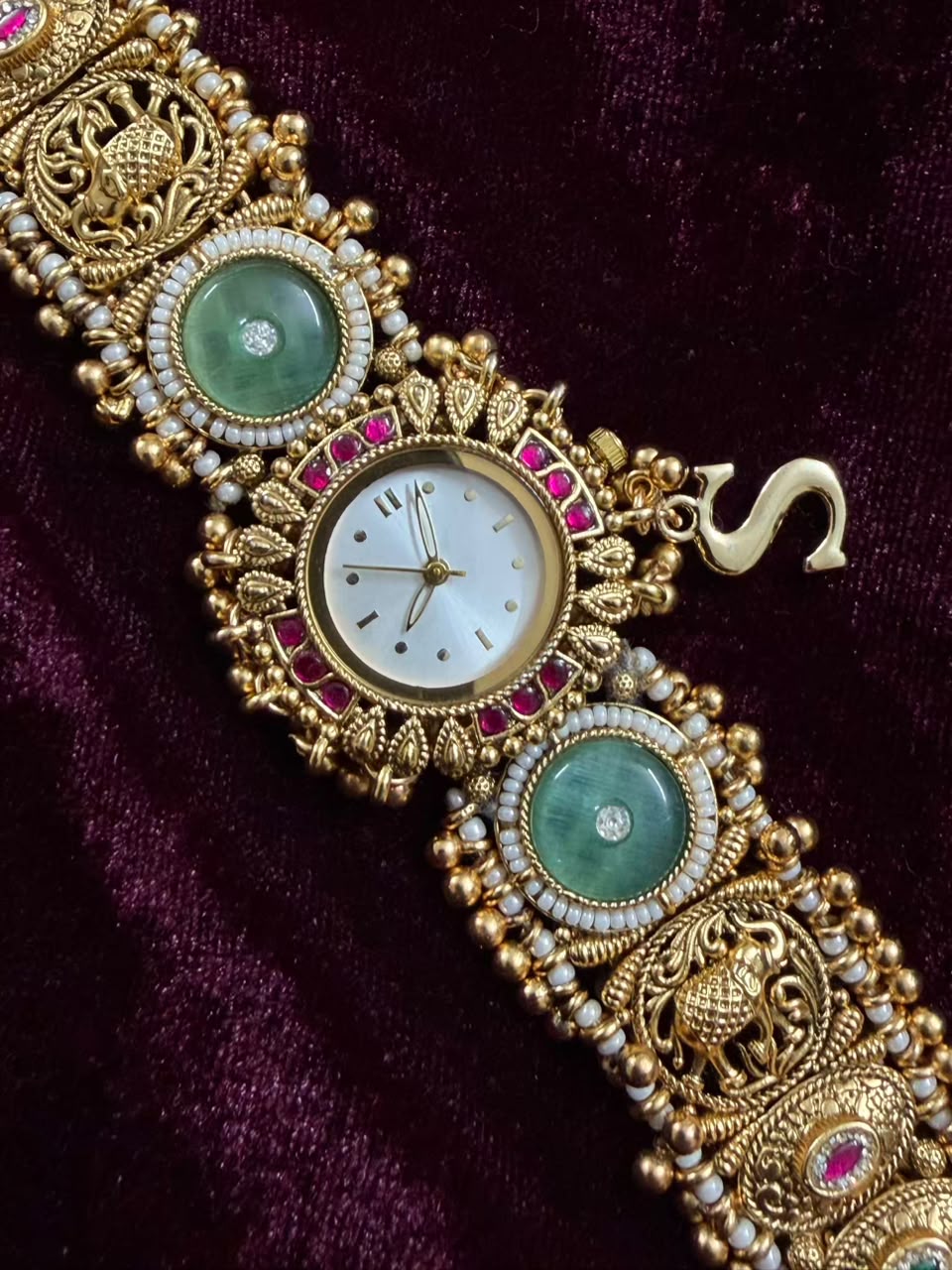 Vintage Round Dial Luxury Watch Rakhi in Premium Swarovski (Free Initial)
