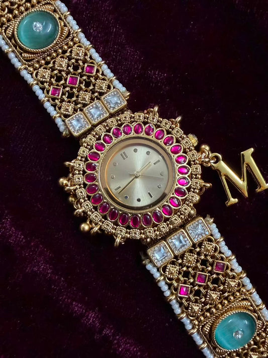 Viral Royal Round Dial Heritage Watch Rakhi in Premium Swarovski (Free Initial)