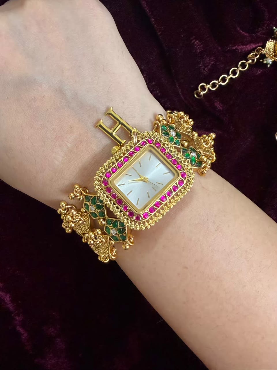 Mosaic Luxe Square Dial Watch Rakhi in Premium Swarovski (Free Initial)