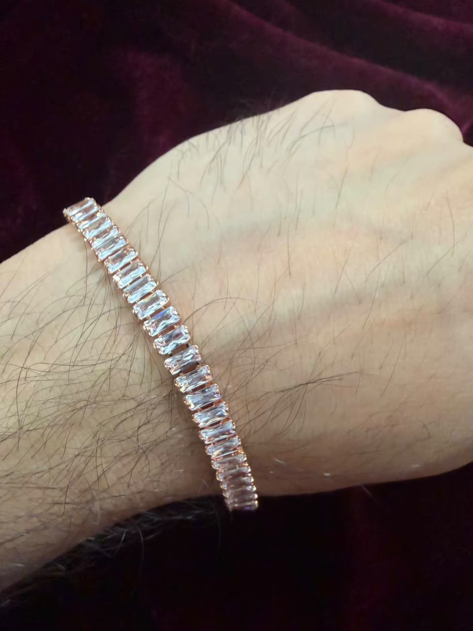 Men's Rose Gold Baguette Tennis Rakhi Bracelet