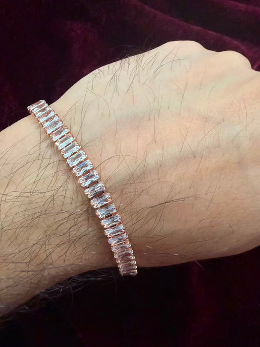 Men's Rose Gold Baguette Tennis Rakhi Bracelet