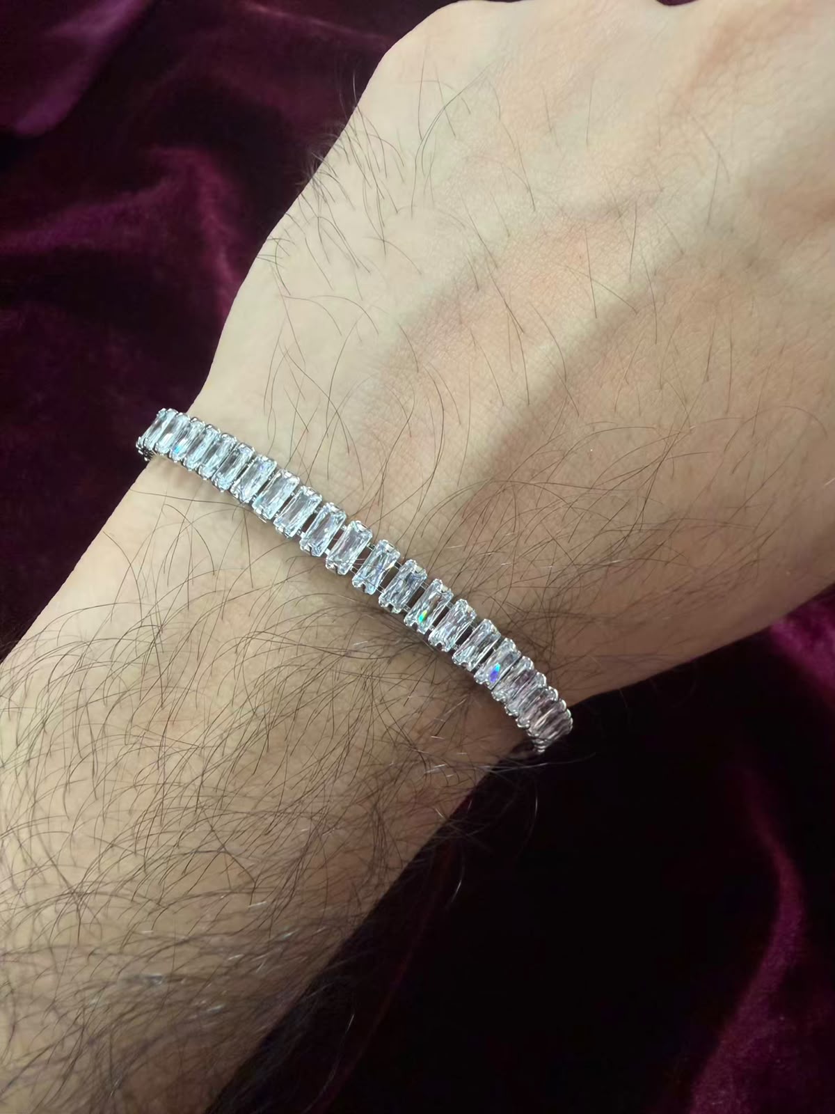 Men's Silver Baguette Tennis Rakhi Bracelet