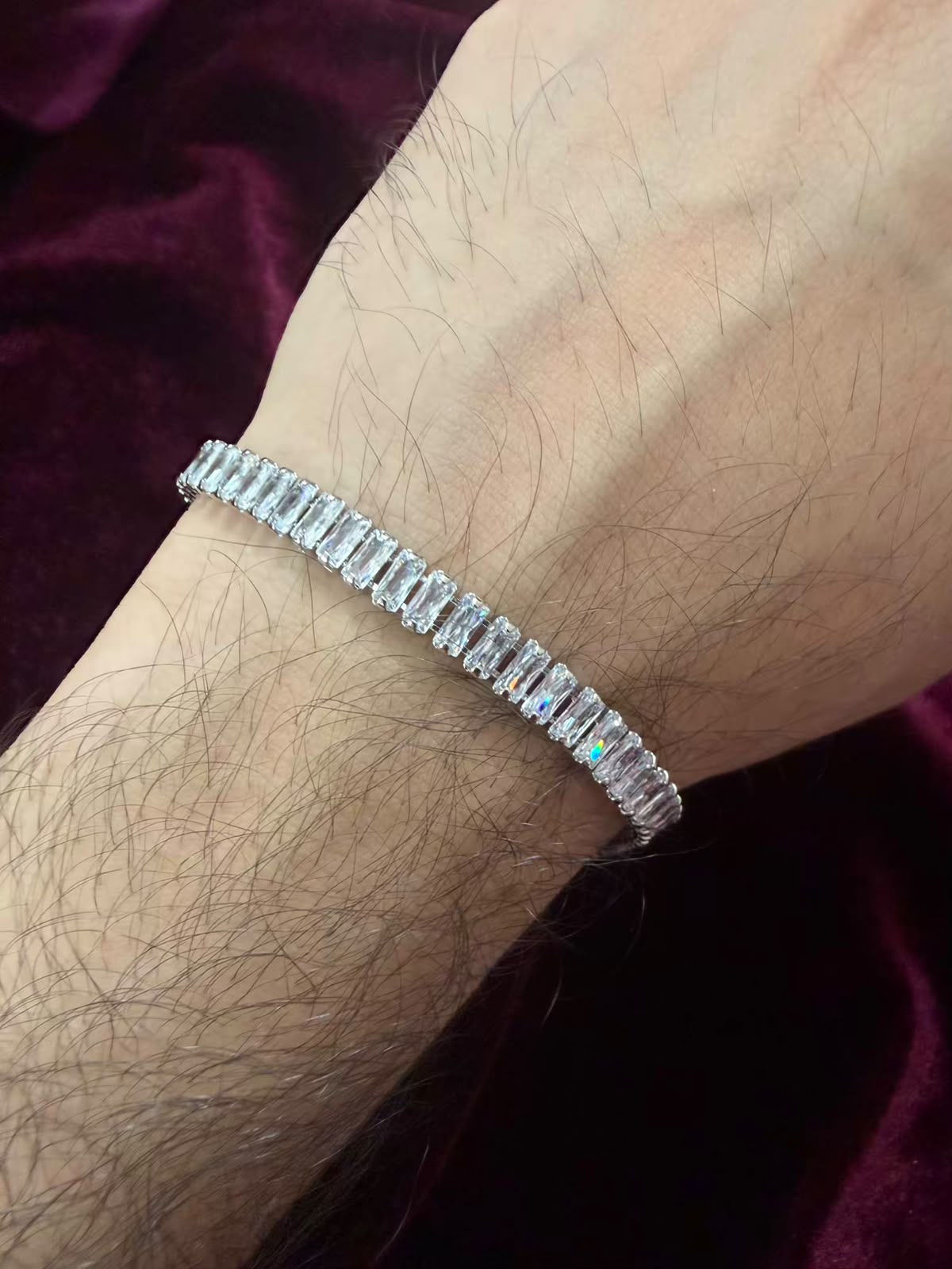 Men's Silver Baguette Tennis Rakhi Bracelet