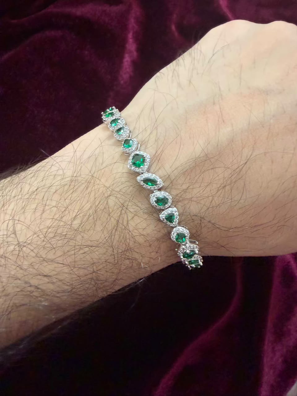 Men's Emerald Cushion Cut Tennis Rakhi Bracelet