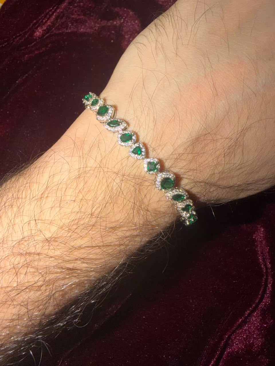 Men's Emerald Cushion Cut Tennis Rakhi Bracelet