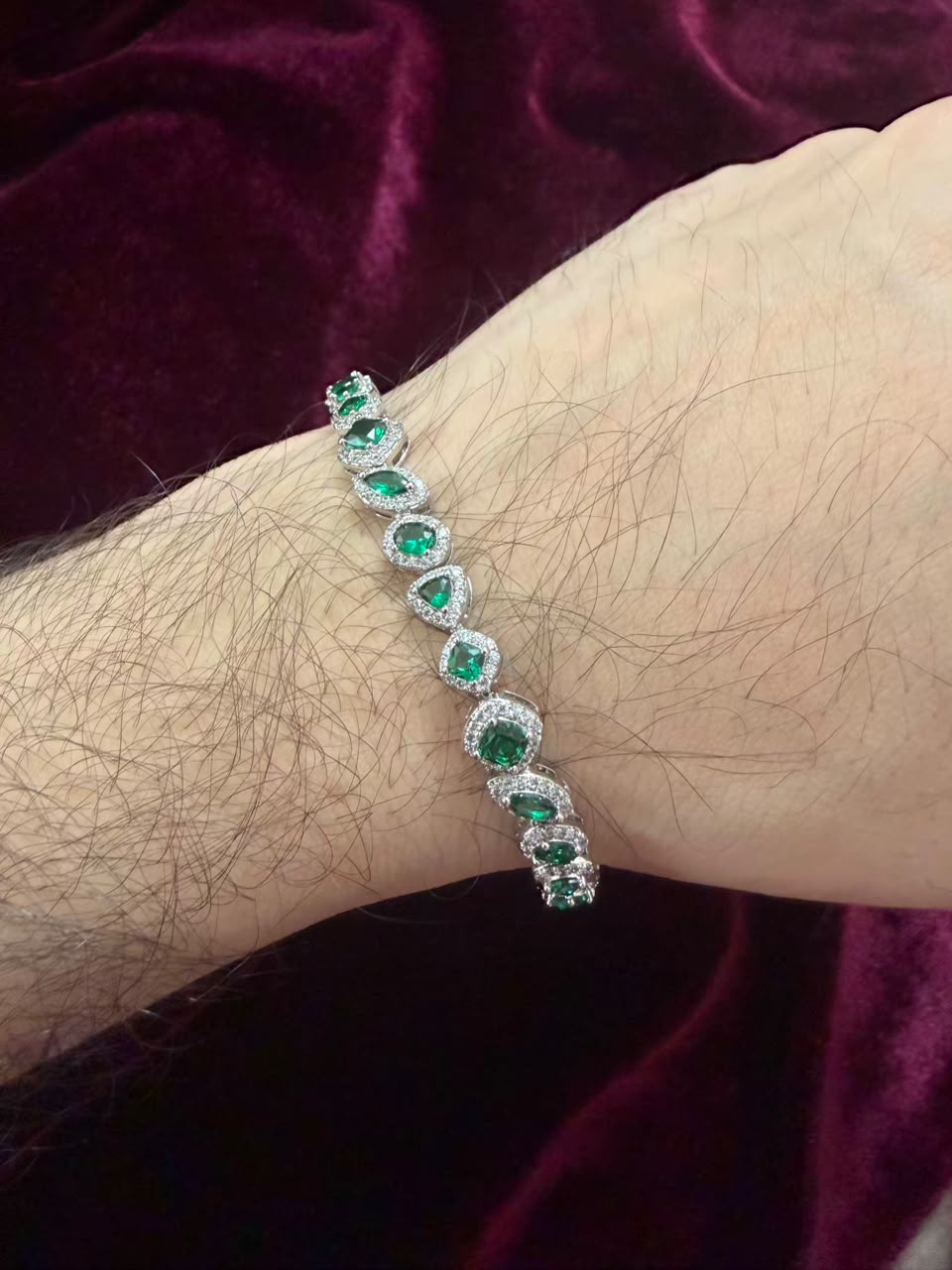 Men's Emerald Cushion Cut Tennis Rakhi Bracelet
