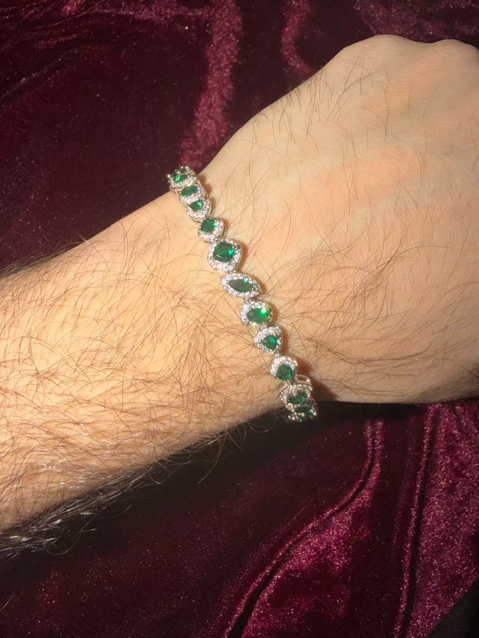 Men's Emerald Cushion Cut Tennis Rakhi Bracelet