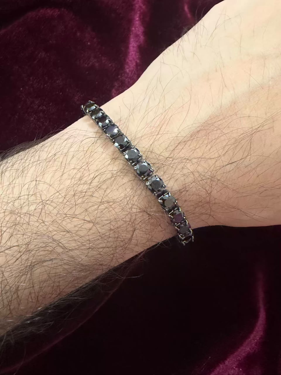Men's Black Cushion Cut Tennis Rakhi Bracelet
