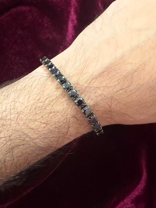 Men's Black Cushion Cut Tennis Rakhi Bracelet