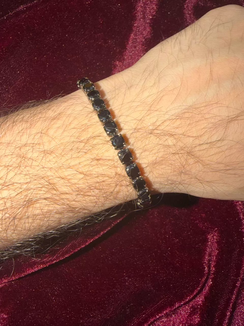 Men's Black Cushion Cut Tennis Rakhi Bracelet