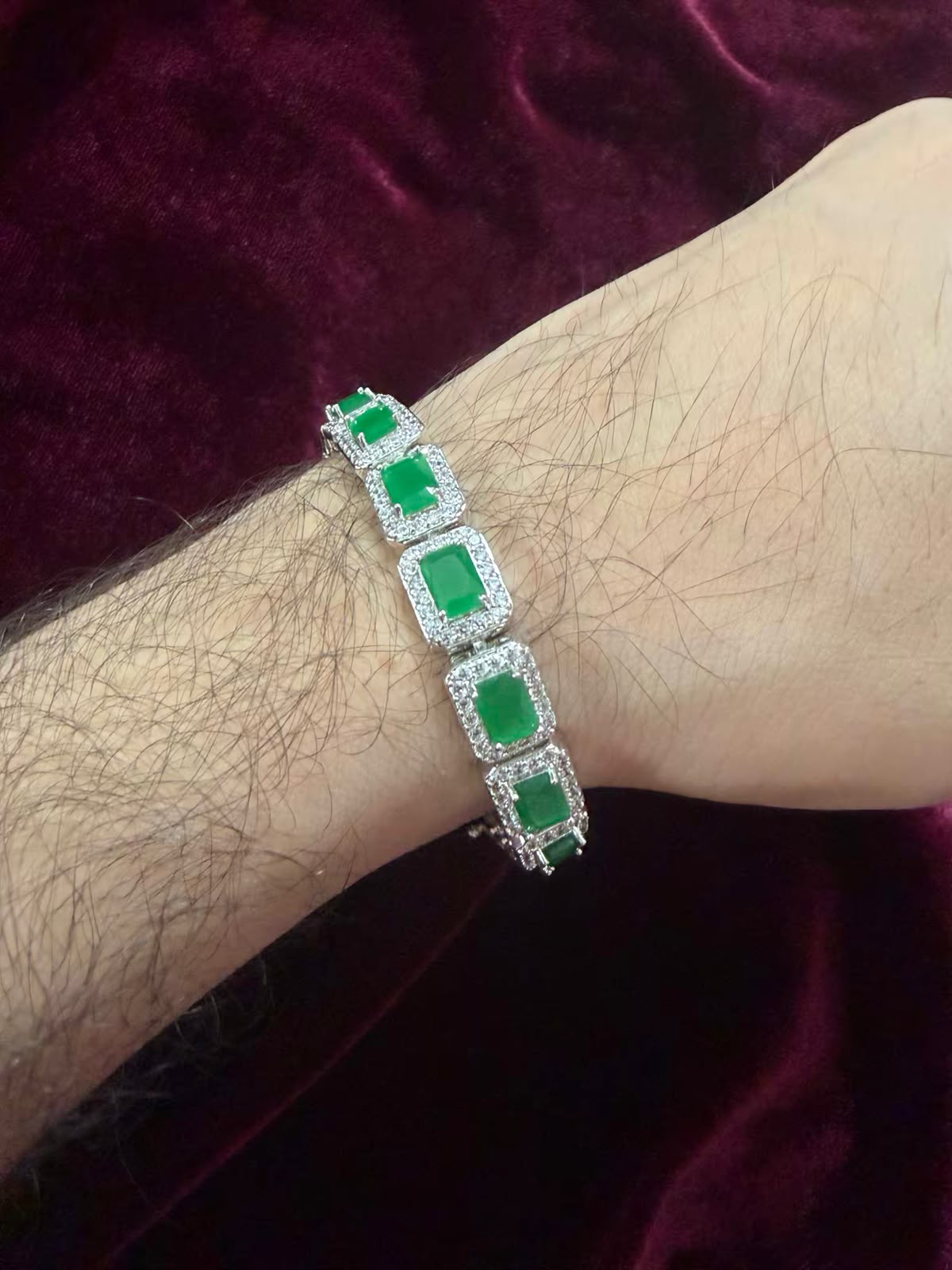 Men's Emerald Halo Tennis Rakhi Bracelet