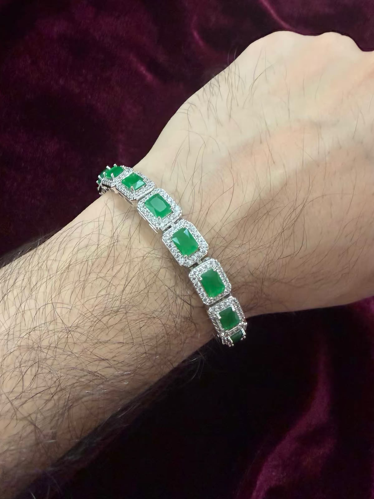 Men's Emerald Halo Tennis Rakhi Bracelet