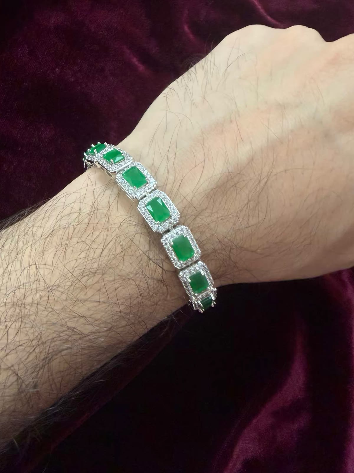 Men's Emerald Halo Tennis Rakhi Bracelet