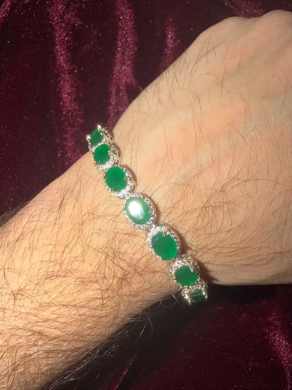 Men's Green Oval Halo Tennis Rakhi Bracelet