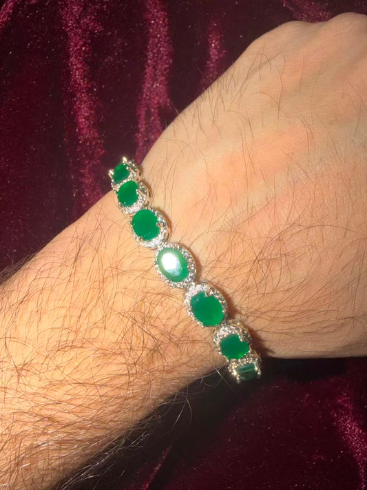 Men's Green Oval Halo Tennis Rakhi Bracelet