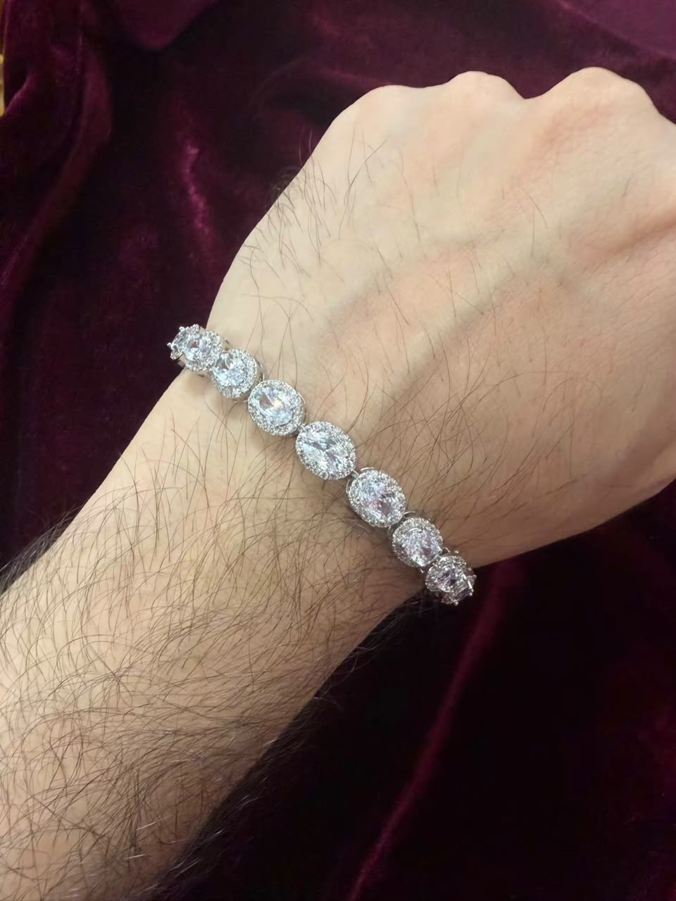 Men's White Oval Halo Tennis Rakhi Bracelet
