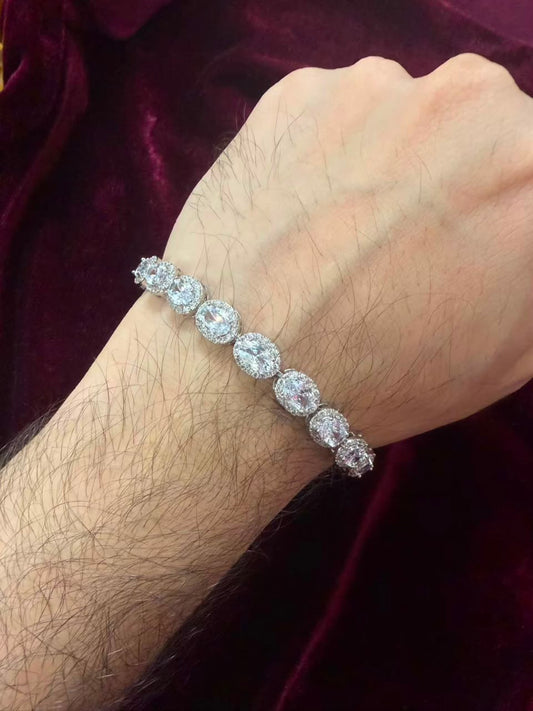 Men's White Oval Halo Tennis Rakhi Bracelet