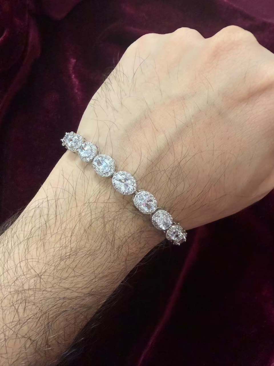 Men's White Oval Halo Tennis Rakhi Bracelet