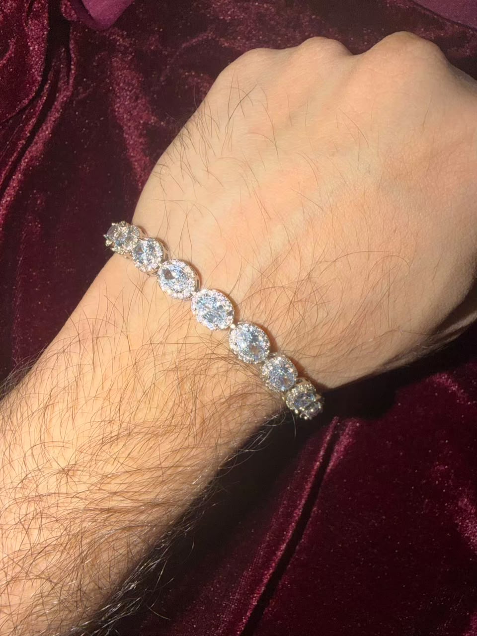 Men's White Oval Halo Tennis Rakhi Bracelet