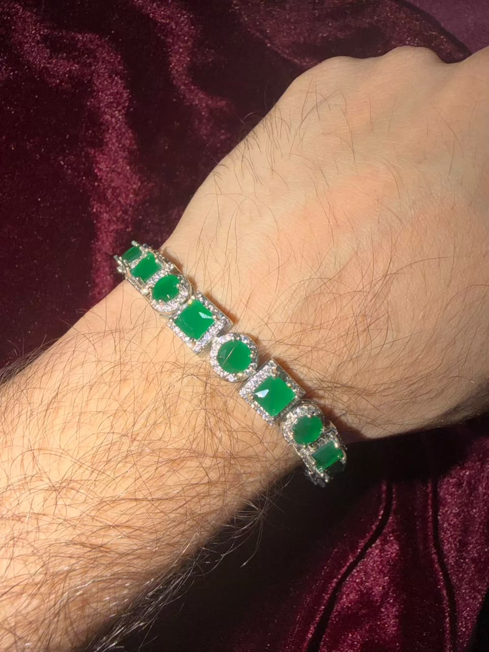 Men's Green Mixed Shape Halo Tennis Rakhi Bracelet