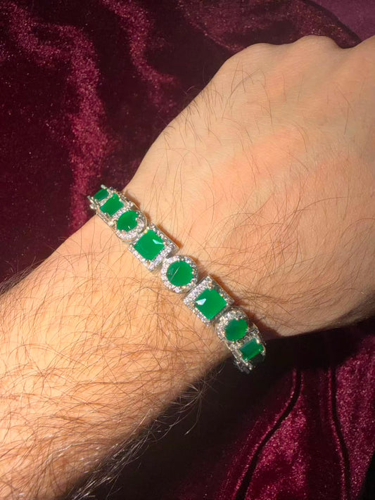 Men's Green Mixed Shape Halo Tennis Rakhi Bracelet