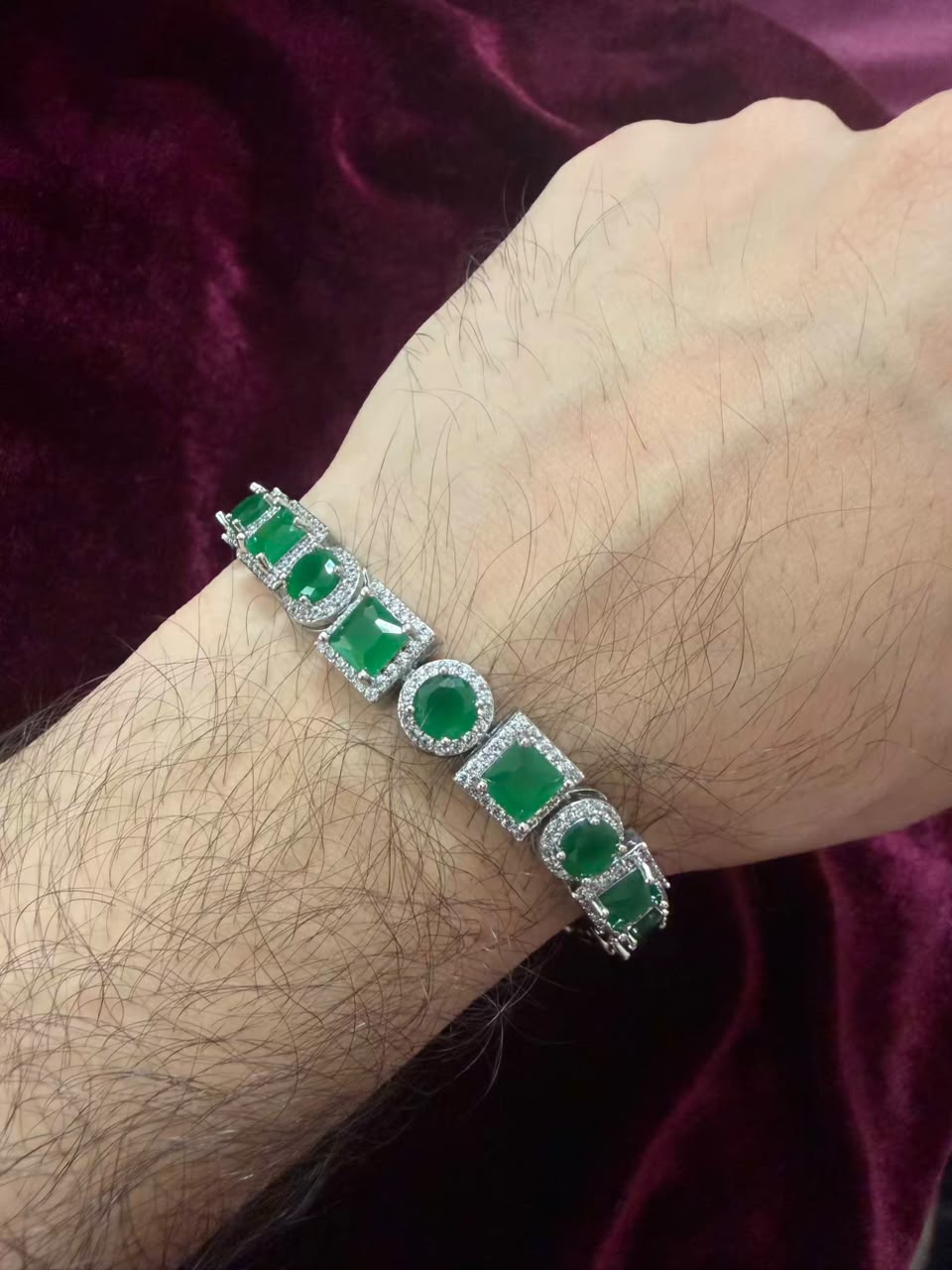 Men's Green Mixed Shape Halo Tennis Rakhi Bracelet
