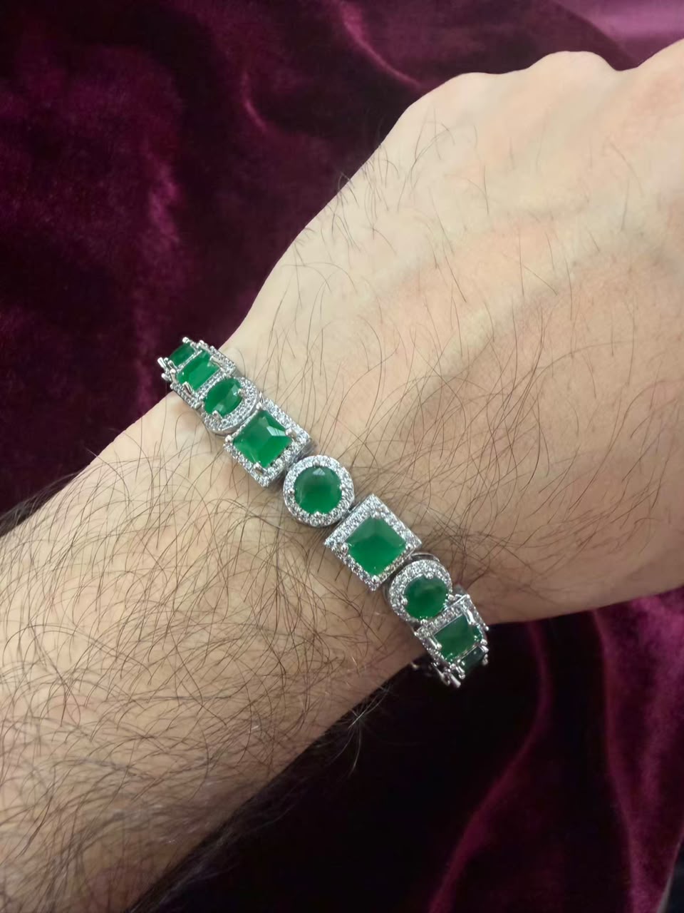 Men's Green Mixed Shape Halo Tennis Rakhi Bracelet