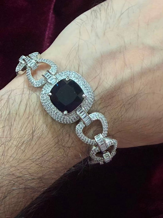 Men's Blue Cushion Halo Tennis Rakhi Bracelet