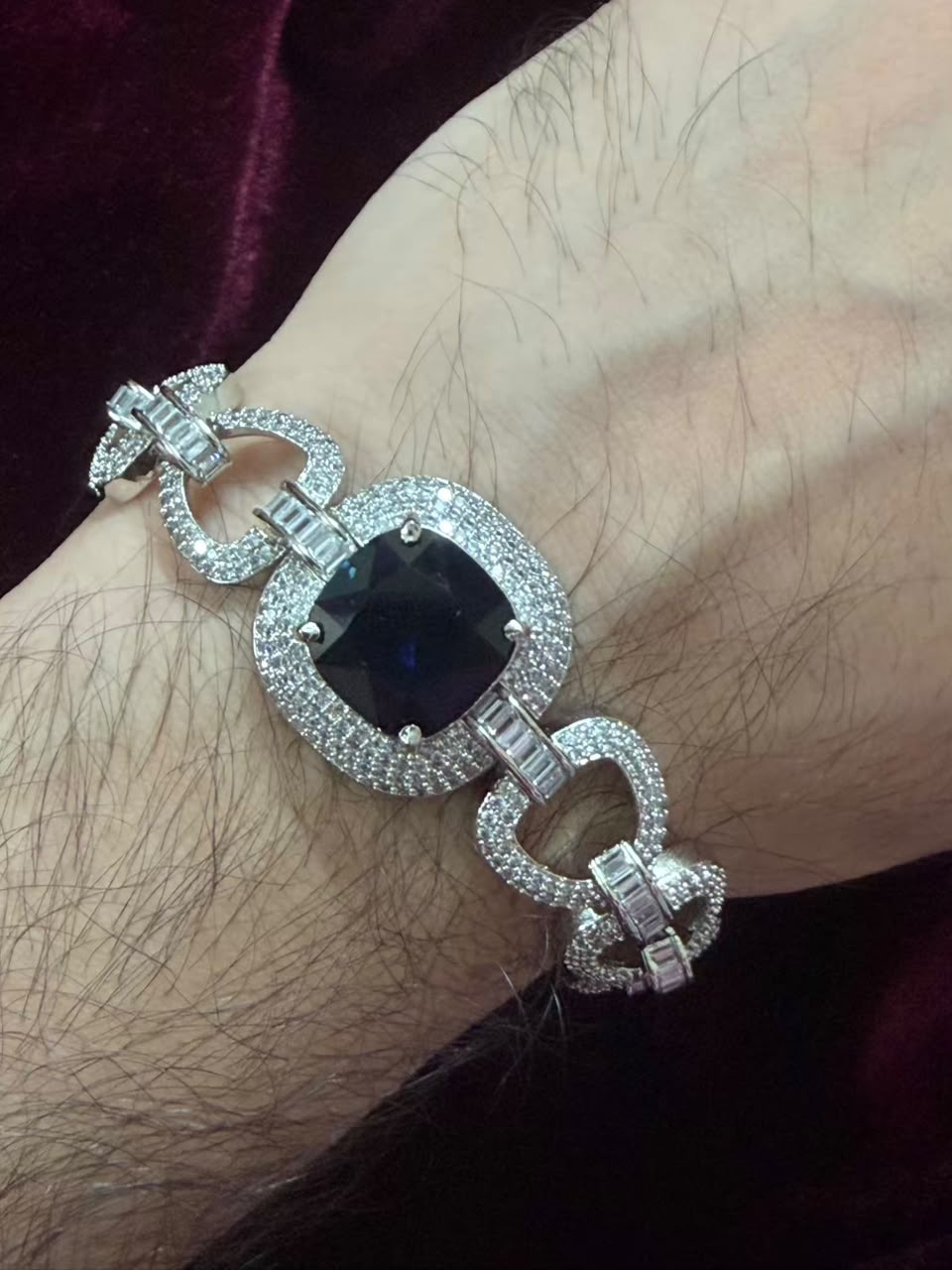 Men's Blue Cushion Halo Tennis Rakhi Bracelet